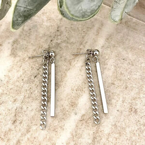 925 Sterling Silver Chain Drop Earrings Silver Bar Earrings Dangle Stud Earrings